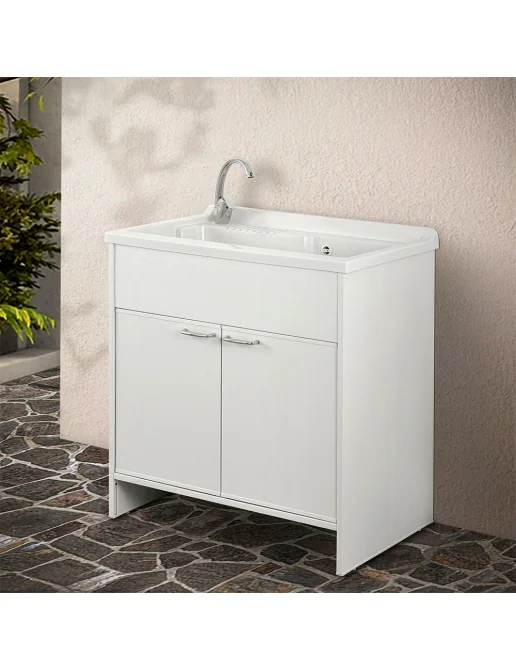 Porta TV A Parete Nublo, Struttura In Bianco Opaco / Frontali In Bianco E Nero Lucido