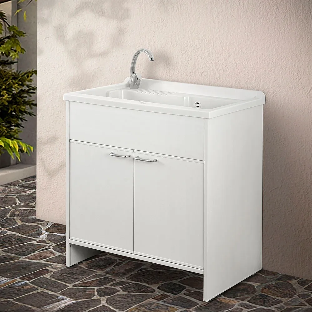 Image of Mobile lavatoio esterno 80x50 bianco con vasca in resina