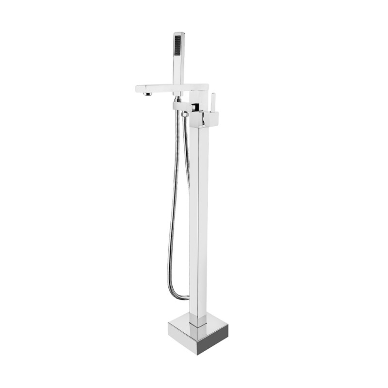 Rubinetto vasca a pavimento freestanding squadrato cromato