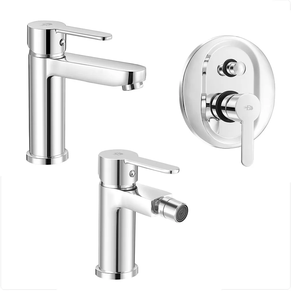 Image of Set miscelatori lavabo bidet doccia con deviatore Iole in ottone cromato