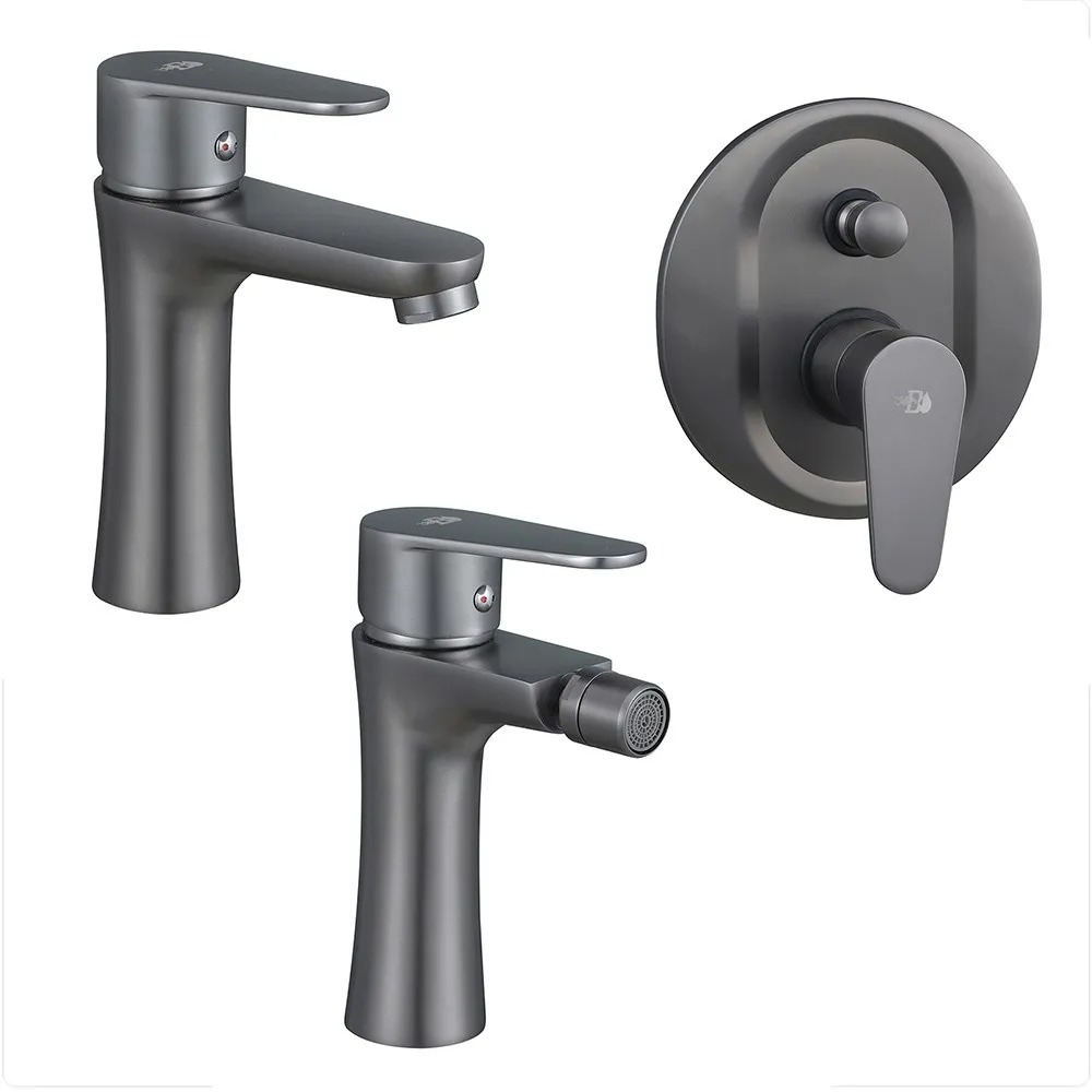 Image of Set miscelatori lavabo bidet incasso doccia con deviatore nichel nero satinato Lizzy