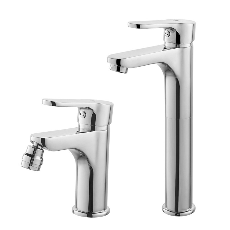 Set rubinetti lavabo alto e bidet cromati Paco piletta inclusa