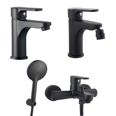 Set Miscelatori lavabo bidet con pilette e vasca con doccetta serie  Elizabeth nichel nero spazzolato