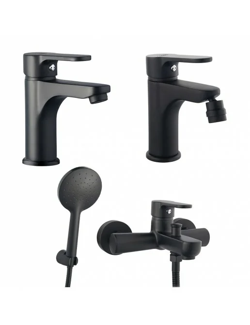 Rubinetto per lavabo a parete, montaggio su piano a 3 fori, rubinetto per lavabo da bagno, nero | Leroy Merlin