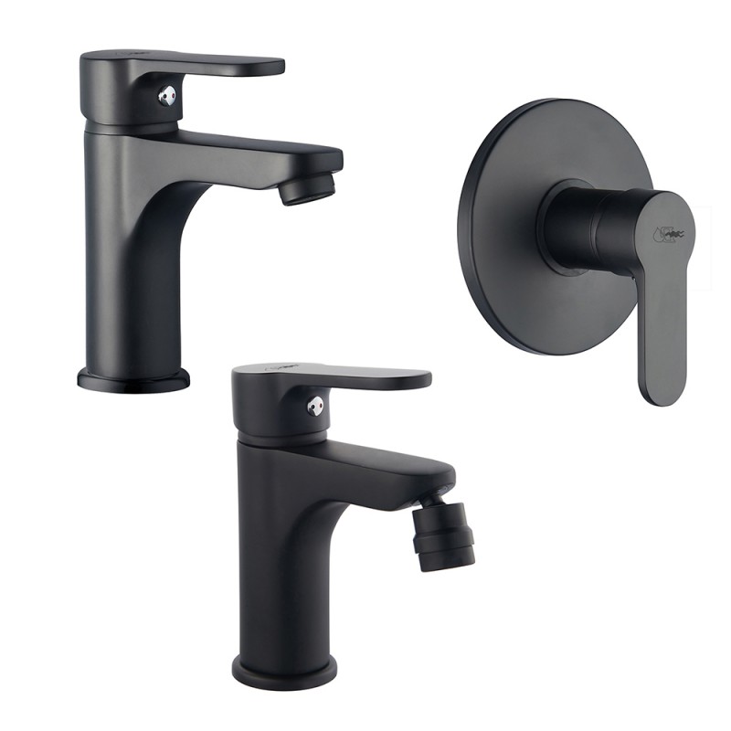 Set rubinetteria lavabo bidet e doccia incasso nero opaco Paco 