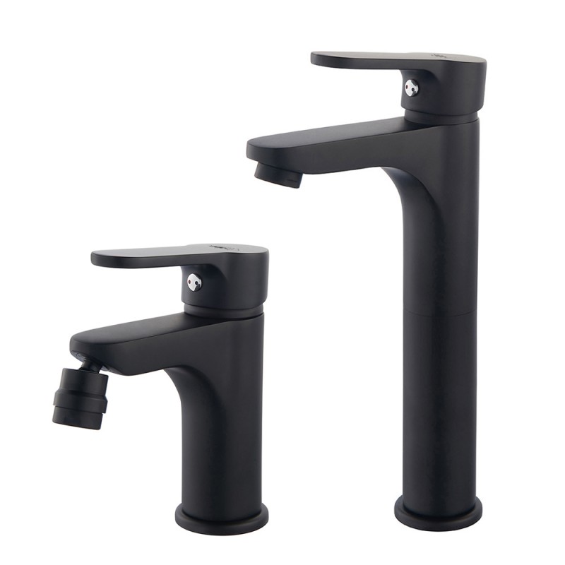 Coppia rubinetti bagno lavabo alto e bidet nero opaco serie Paco 