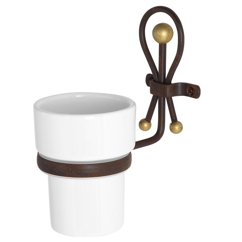 Portaspazzolino in Ceramica e Ferro Battuto Portaspazzolini in ceramica con supporto a muro in ferro battuto