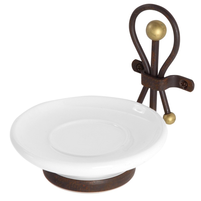 Portasapone in Ceramica e Ferro Battuto Portasapone in Ceramica e Ferro Battuto Finitura Bronzo
