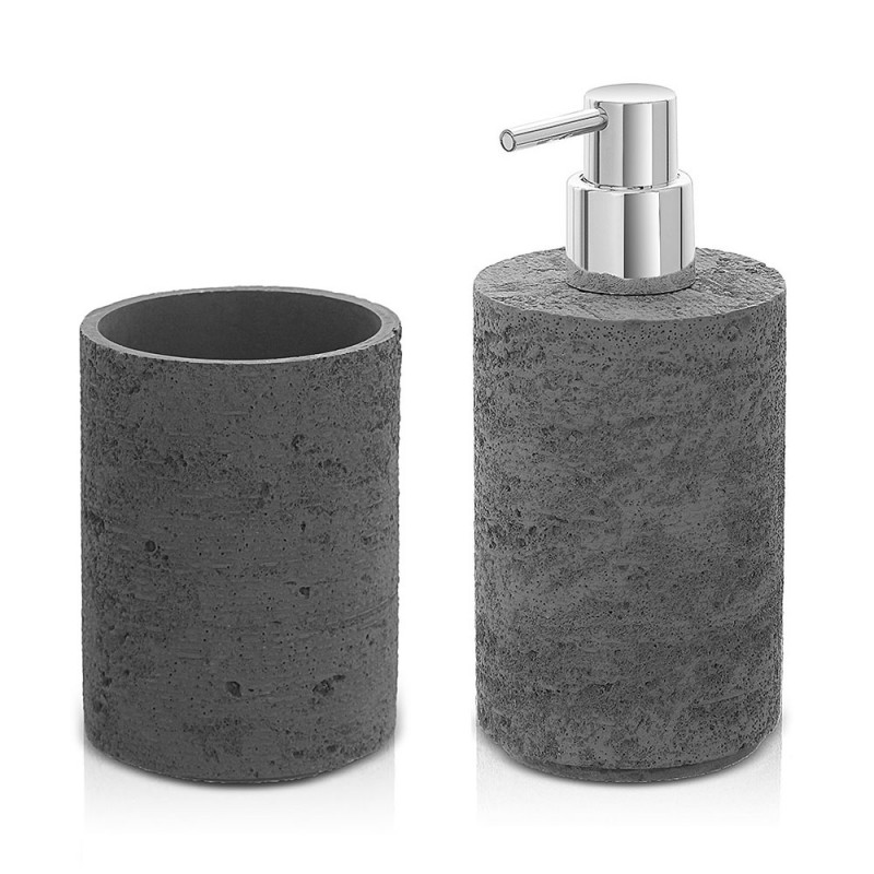 Set accessori bagno dispenser e portaspazzolini grigio in resina effetto pietra Matera