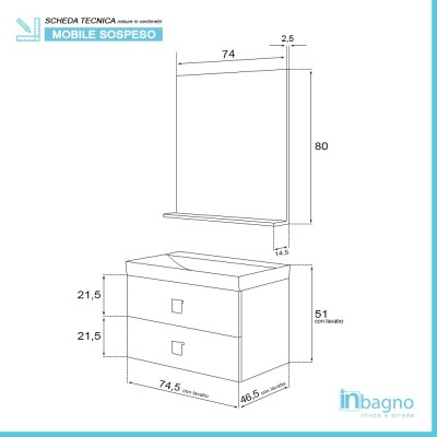 Mobile moderno sospeso con lavabo e specchio