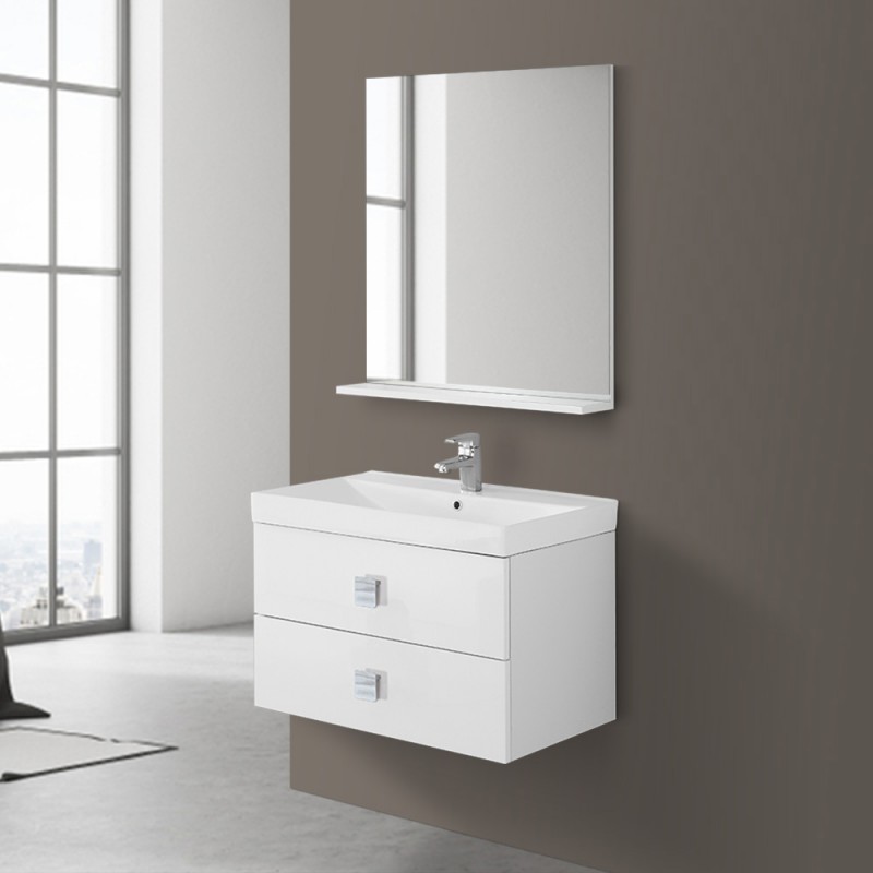 Mobile Bagno Sospeso 2 cassetti bianco laccato 75x51 cm con cassettoni