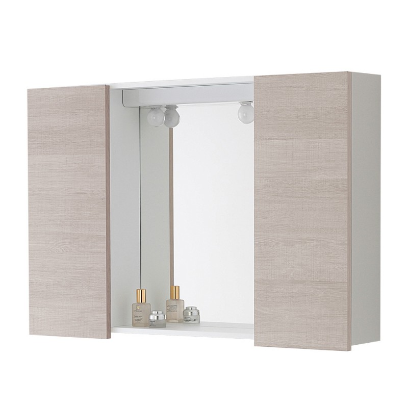Specchiera 91cm con plafoniera con 2 Lampade Feridras Specchiera contenitore bagno linea Way 2 ante 60x90 cm rovere chiaro