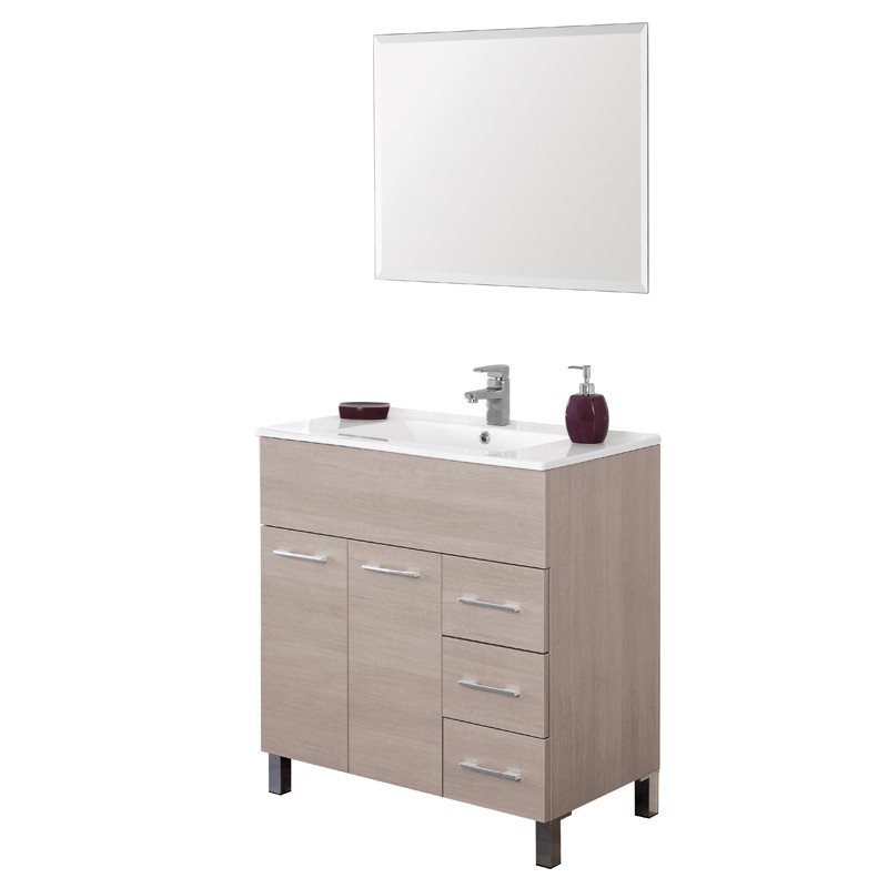 Mobile 80 cm con Lavabo e Specchio Rovere Chiaro Mondo Mobile Bagno Rovere Chiaro con lavabo e specchio L.81