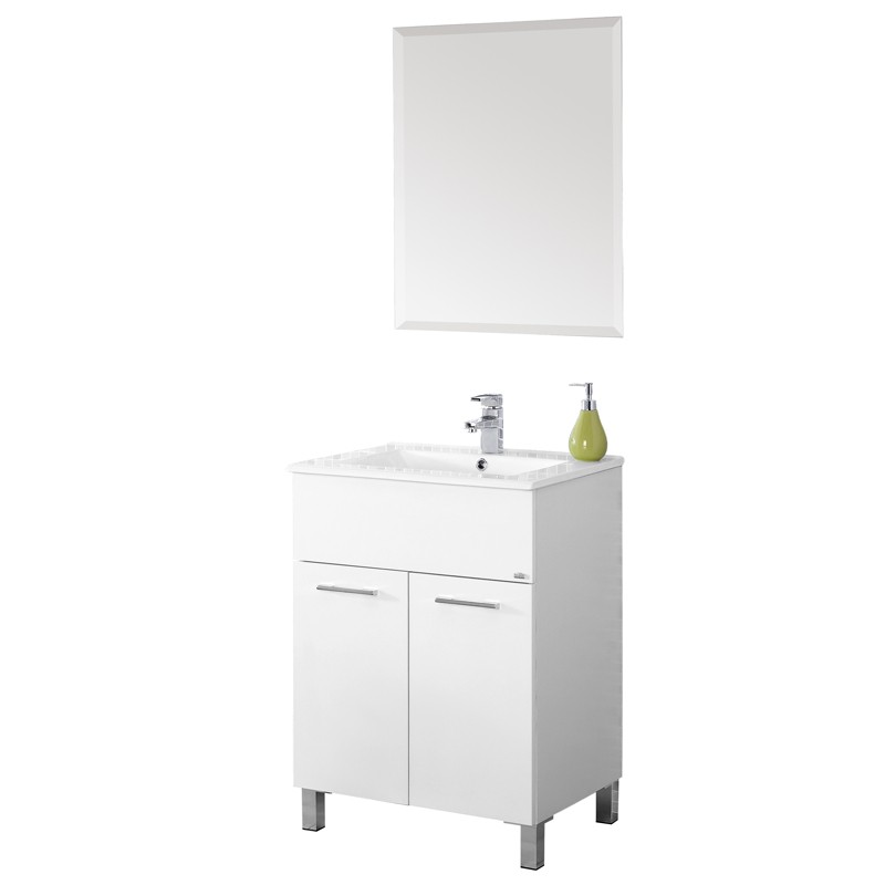 Mobile 60 cm con Lavabo e Specchio Bianco Linea Mondo Mobile Bagno Bianco Lucido Con Lavabo E Specchio L.61