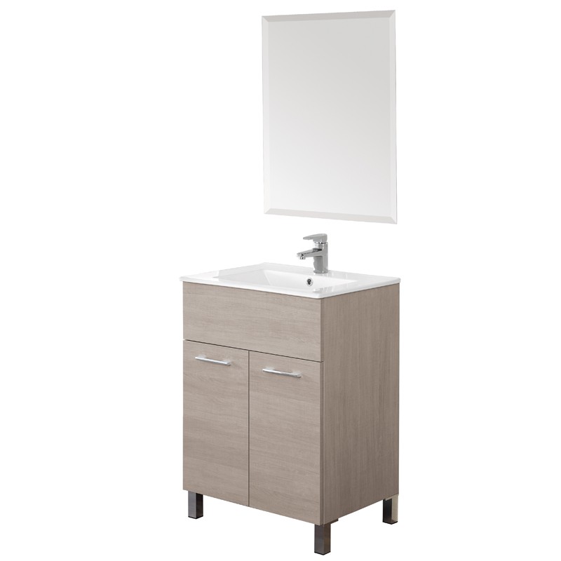 Mobile 60 cm con Lavabo e Specchio Rovere Chiaro Mondo Mobile Bagno Rovere Chiaro Con Lavabo E Specchio L.61