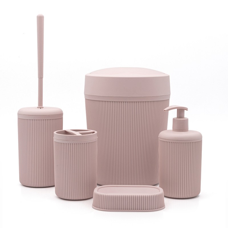 Set completo accessori bagno da appoggio 5 pezzi rosa in plastica Ring