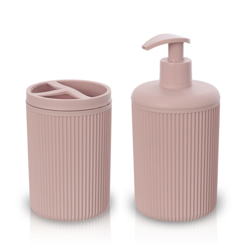 Set accessori bagno dispenser e portaspazzolini da appoggio rosa