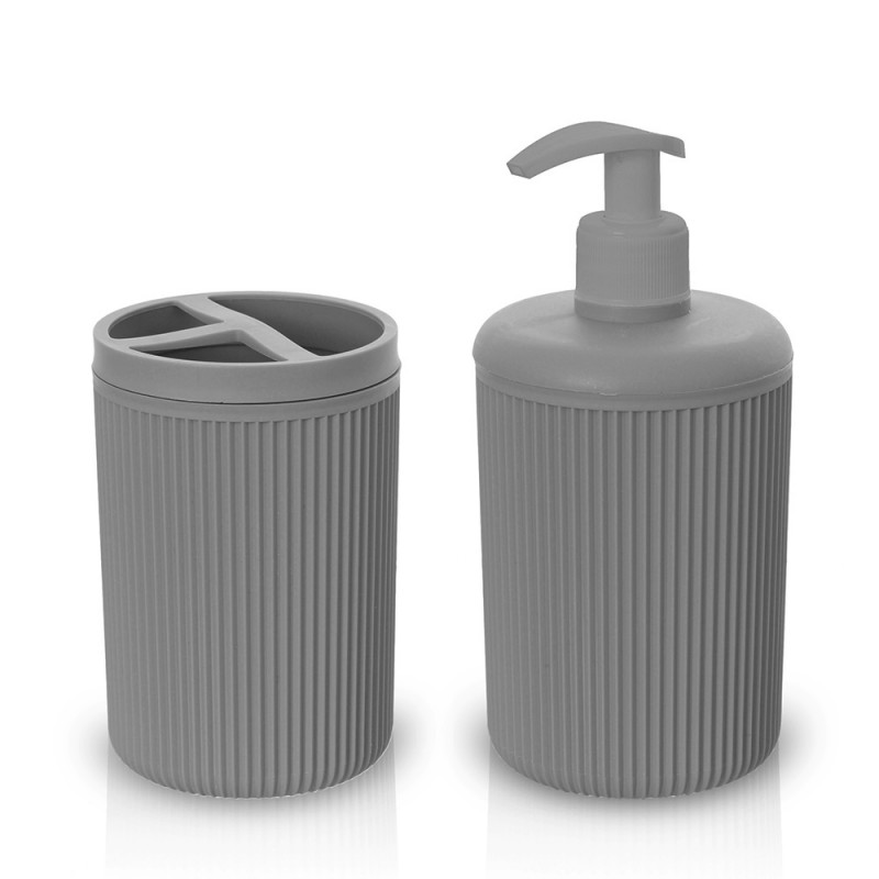 Set accessori bagno dispenser e portaspazzolini da appoggio grigio in plastica Ring