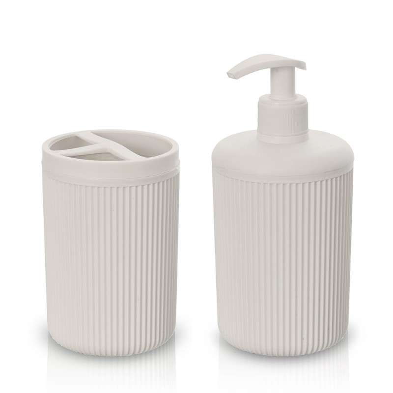 Set accessori bagno dispenser e portaspazzolini da appoggio beige in  plastica Ring