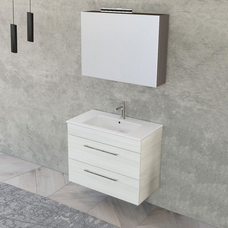 Mobile bagno sospeso con cassetti e specchio - Caprarica