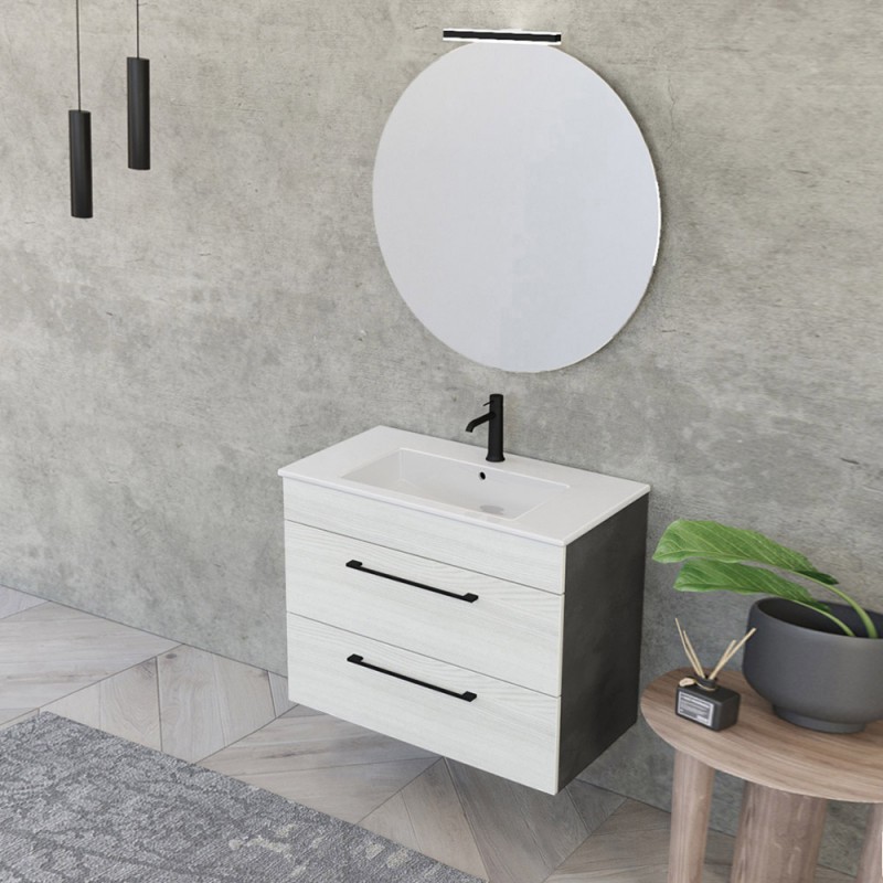 Mobile bagno sospeso 80 cm Smart bianco legno/lava con specchio 