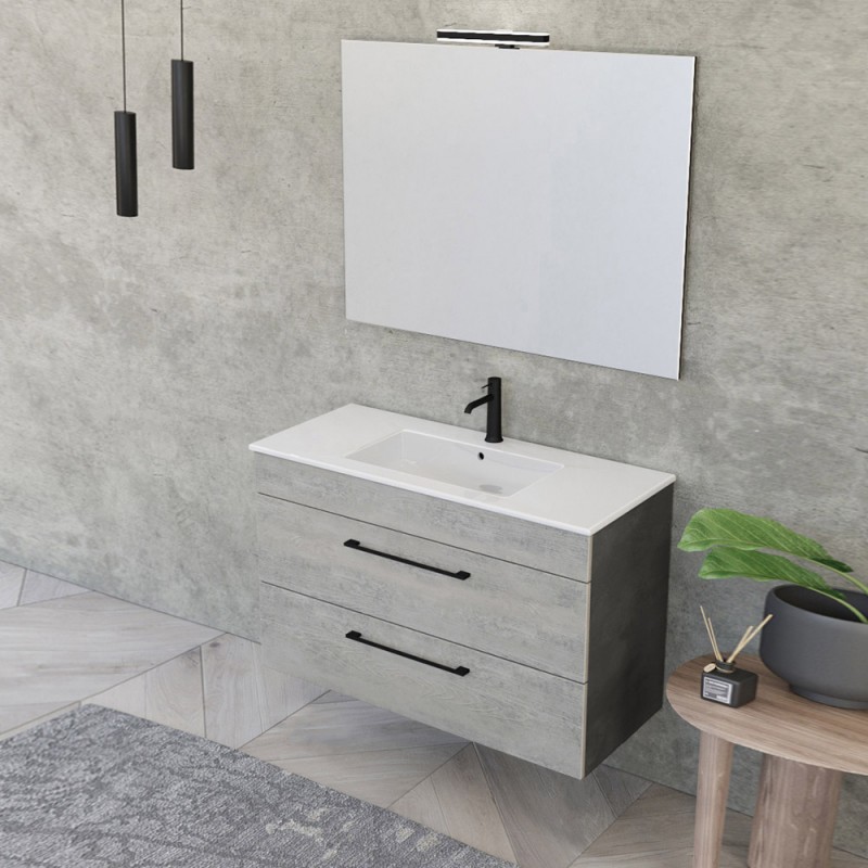 Mobile bagno sospeso 100 cm Smart grigio legno/lava con specchio
