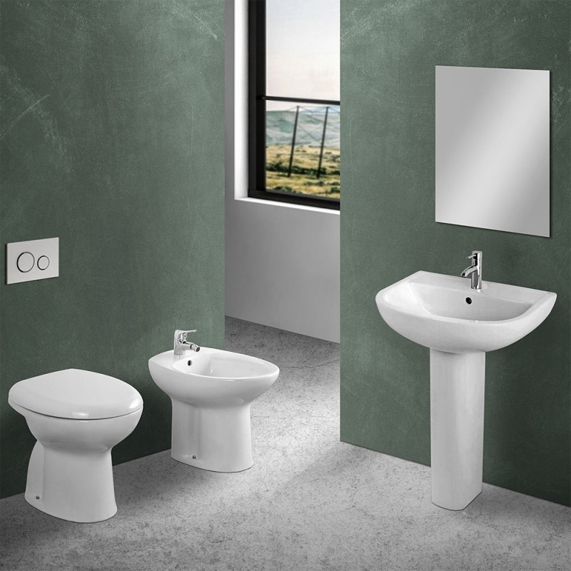 Sanitari tradizionali scarico a terra per bagno completo e lavabo con colonna Clara