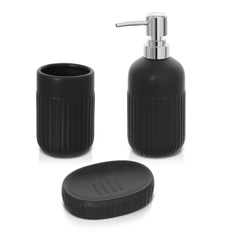 Accessori bagno da appoggio in set 3 pezzi in ceramica colore nero Cup