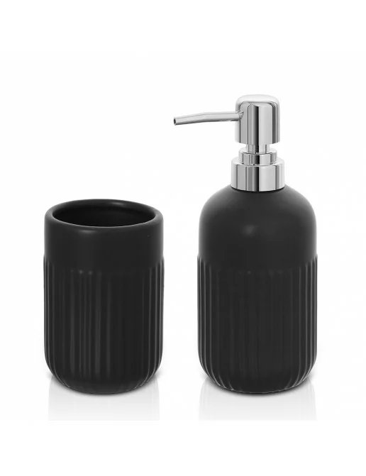 Set Accessori Bagno In Ceramica Con Farfalla 3D - 5 Pezzi: Portaspazzolino, Tazze, Portasapone, Dispenser