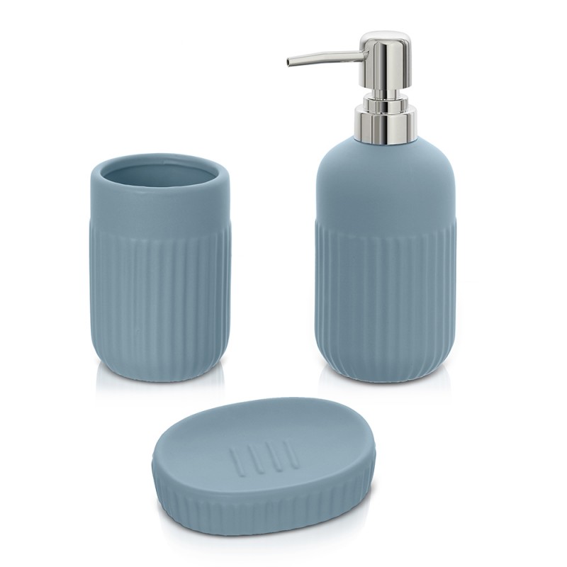 Accessori bagno da appoggio in set 3 pezzi in ceramica colore turchese cobalto Cup