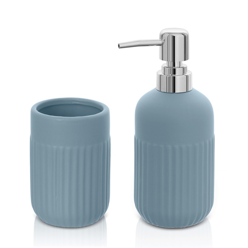 Set accessori bagno dispenser e portaspazzolini appoggio turchese cobalto  in ceramica Cup