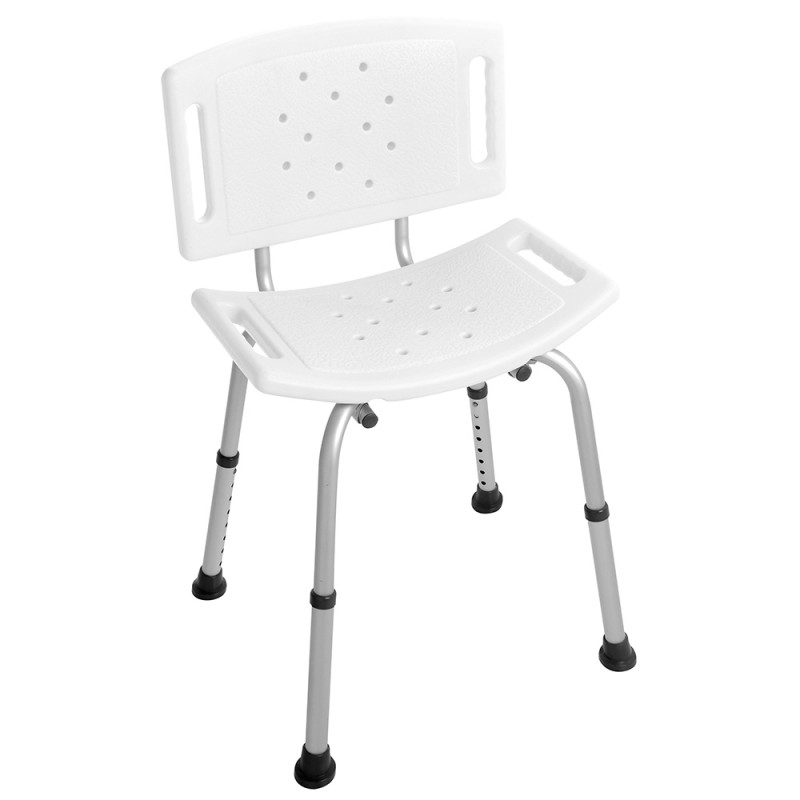 Sedia Doccia Alluminio Altezza Regolabile Buchi Drenaggio antiscivolo Sedile Doccia con Schienale Antiscivolo Regolabile Da 34 A 51 Cm