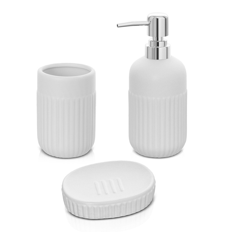 Accessori bagno da appoggio in set 3 pezzi in ceramica colore bianco Cup