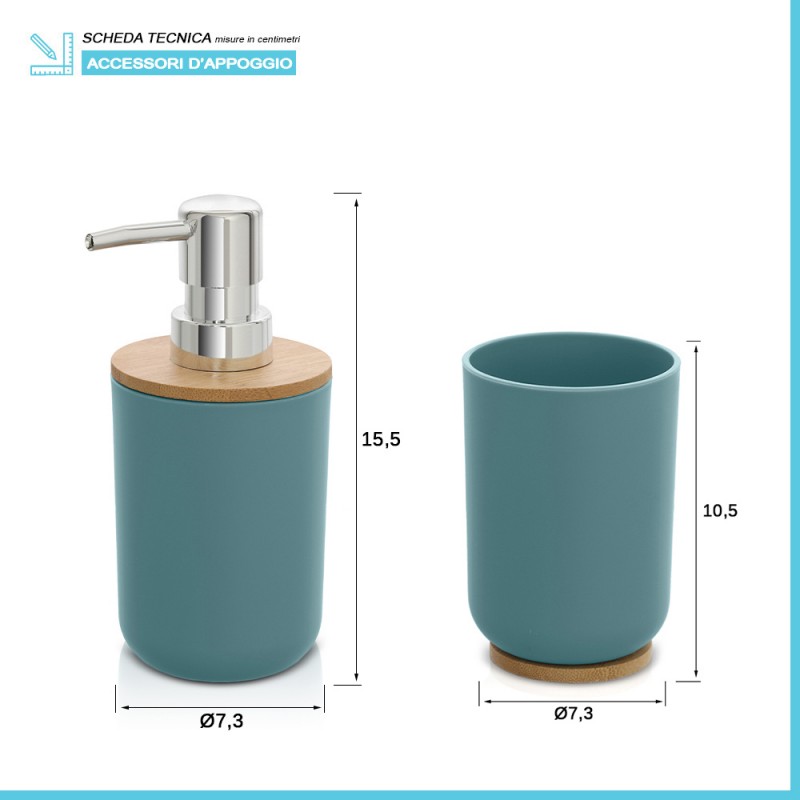 WHOLE HOUSEWARES Set di 4 accessori da bagno in vetro decorativo verde lucido | dispenser di sapone, portaspazzolino, vasetto di cotone, vassoio da toeletta | idea regalo | design simile a una