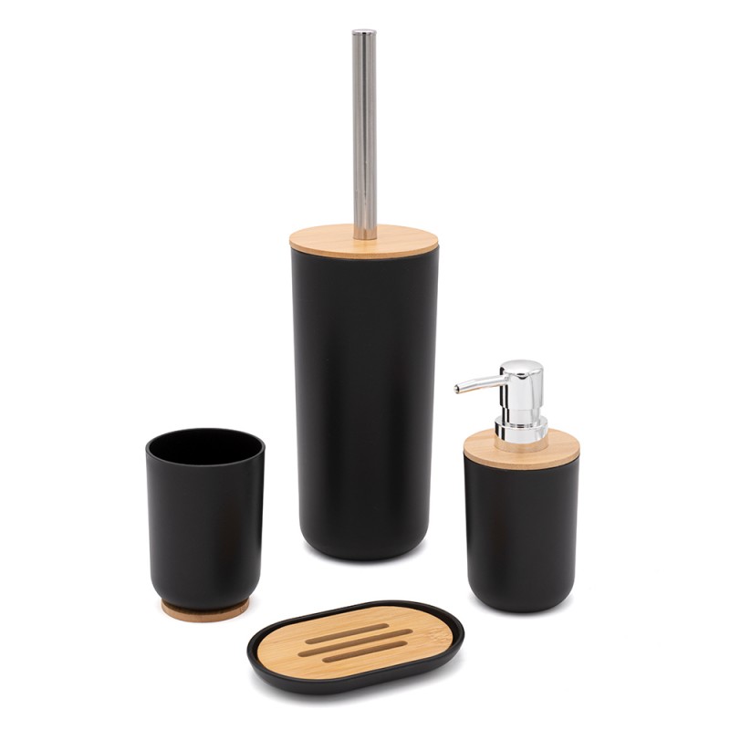 Set completo accessori bagno da appoggio in abs nero e bamboo Surf