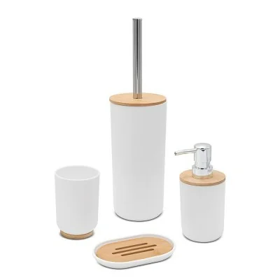 Set completo accessori bagno da appoggio in abs bianco e bambù Surf