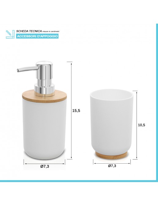 Set Accessori Bagno 5 Pezzi - Plastica Beige, Moderno, Con Cestino, Dispenser E Portascopino - Foto 3