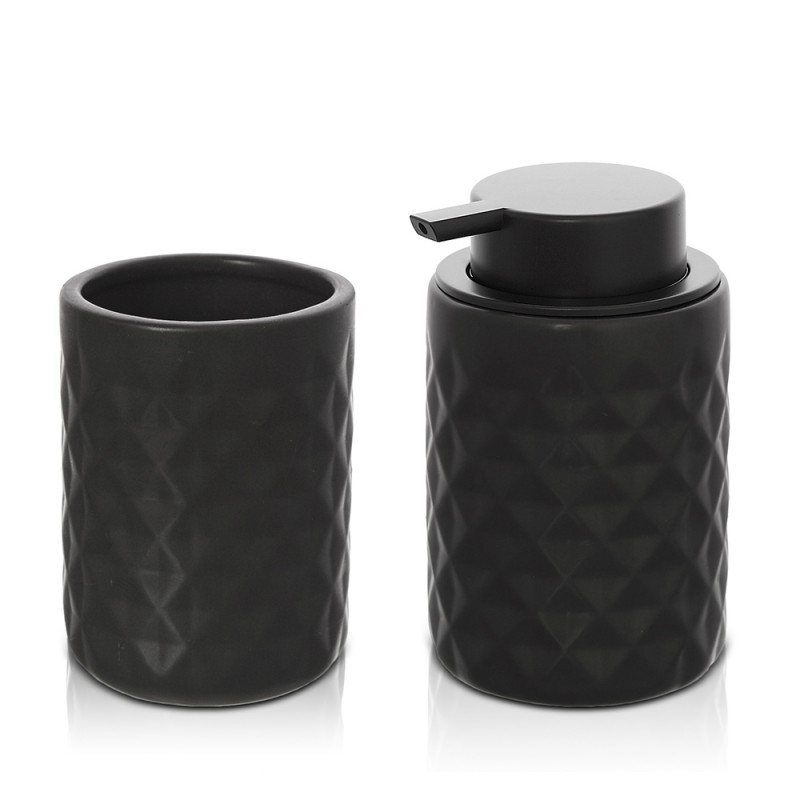 Set accessori bagno nero da appoggio dispenser e portaspazzolini in  ceramica Cristal