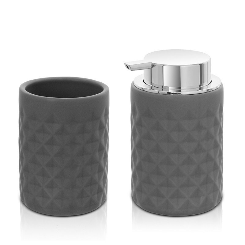 Set accessori bagno grigio da appoggio dispenser e portaspazzolini in ceramica Cristal