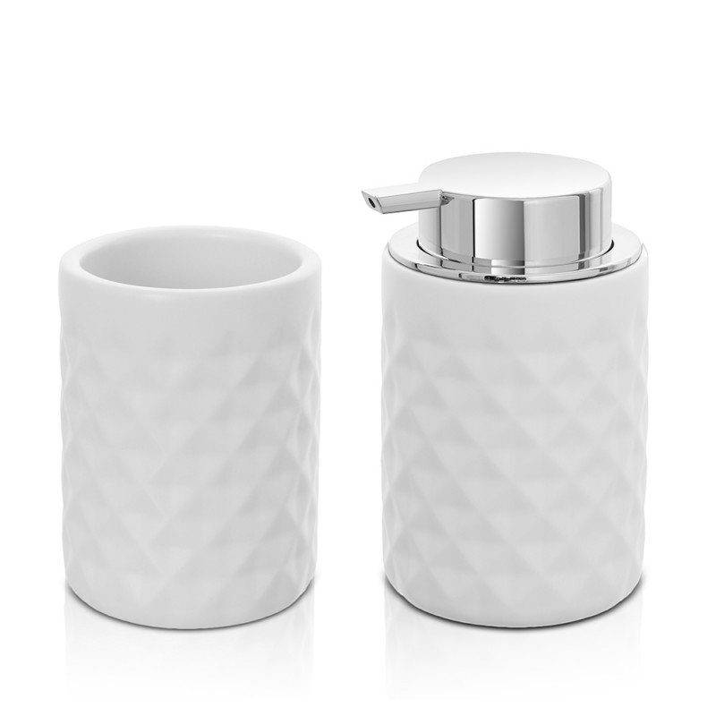 Set accessori bagno bianco da appoggio dispenser e portaspazzolini in ceramica Cristal
