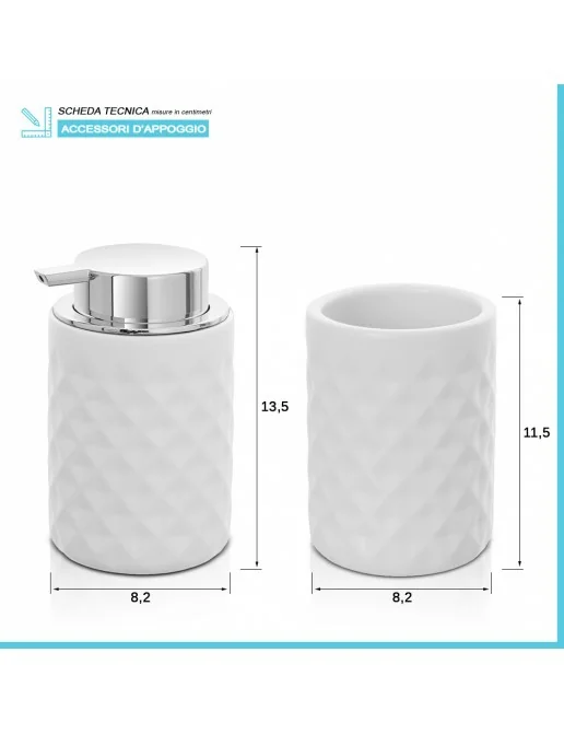 Set Bagno 4 Pezzi | Dispenser, Portaspazzolini, Portasapone E Scopino | Design Moderno In Ceramica Bianca - Foto 10