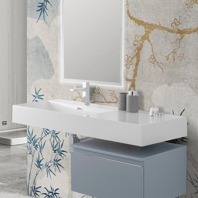 Lavabo sospeso in resina 120 cm bianco lucido