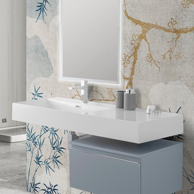 Lavabo sospeso in resina 120 cm vasca sinistra bianco lucido | Loto