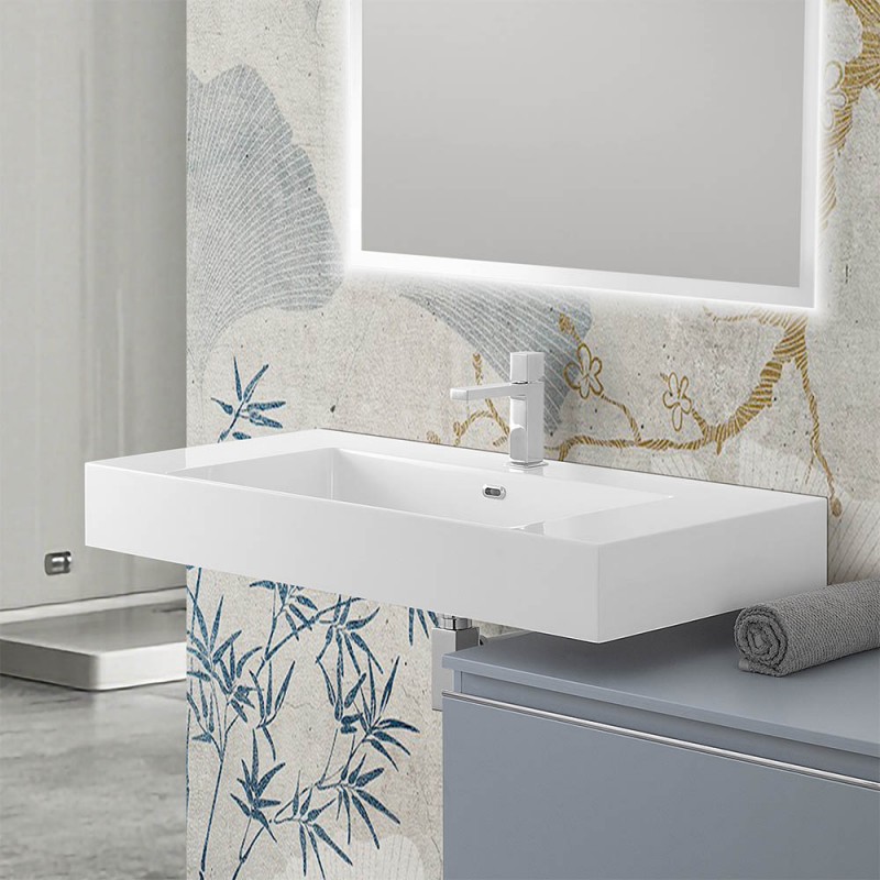 Lavabo sospeso in resina 120 cm bianco lucido | Flute