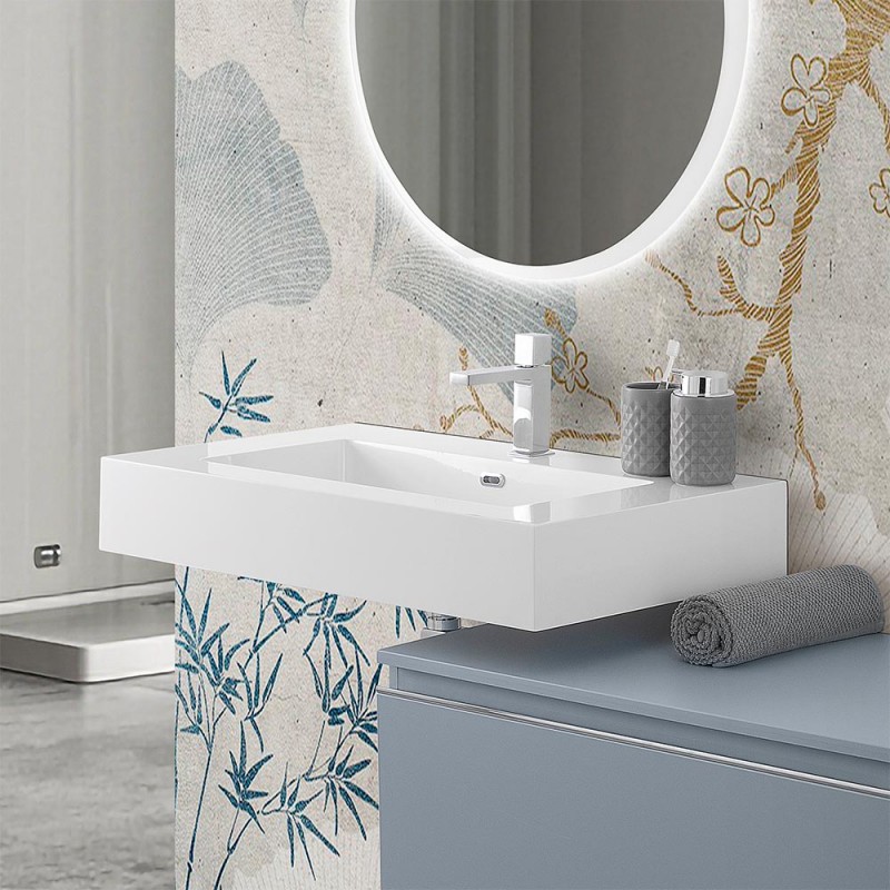 Lavabo sospeso in resina 100 cm bianco lucido | Lodi