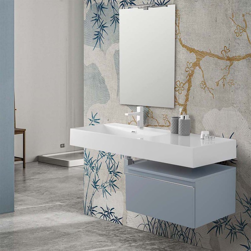 Mobile bagno sospeso 60 cm blu pastello lavabo 120 sinistro e specchio Iside