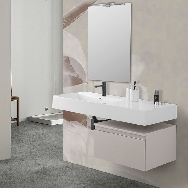 Mobile bagno sospeso 60 cm grigio perla lavabo 120 sinistro e specchio Iside
