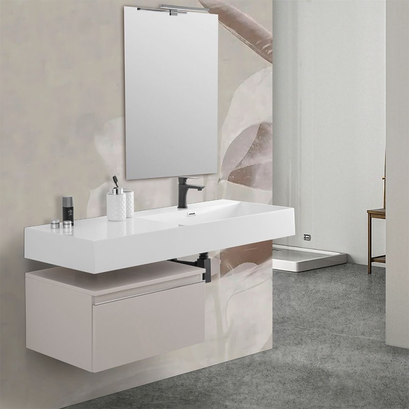 Mobile bagno sospeso 60 cm grigio perla lavabo 120 destro e specchio Iside
