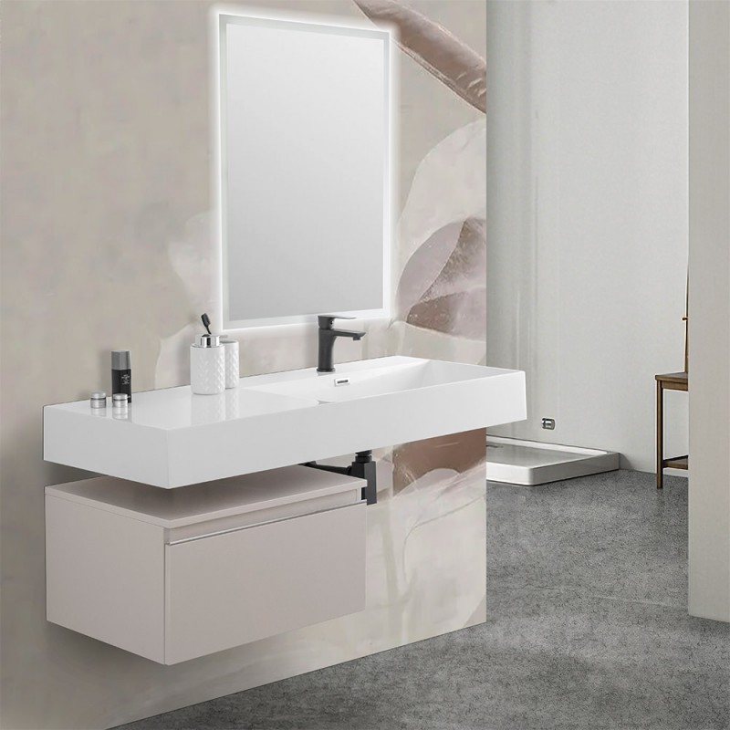 Mobile bagno sospeso 60 cm grigio perla lavabo 120 destro e specchio LED Iside