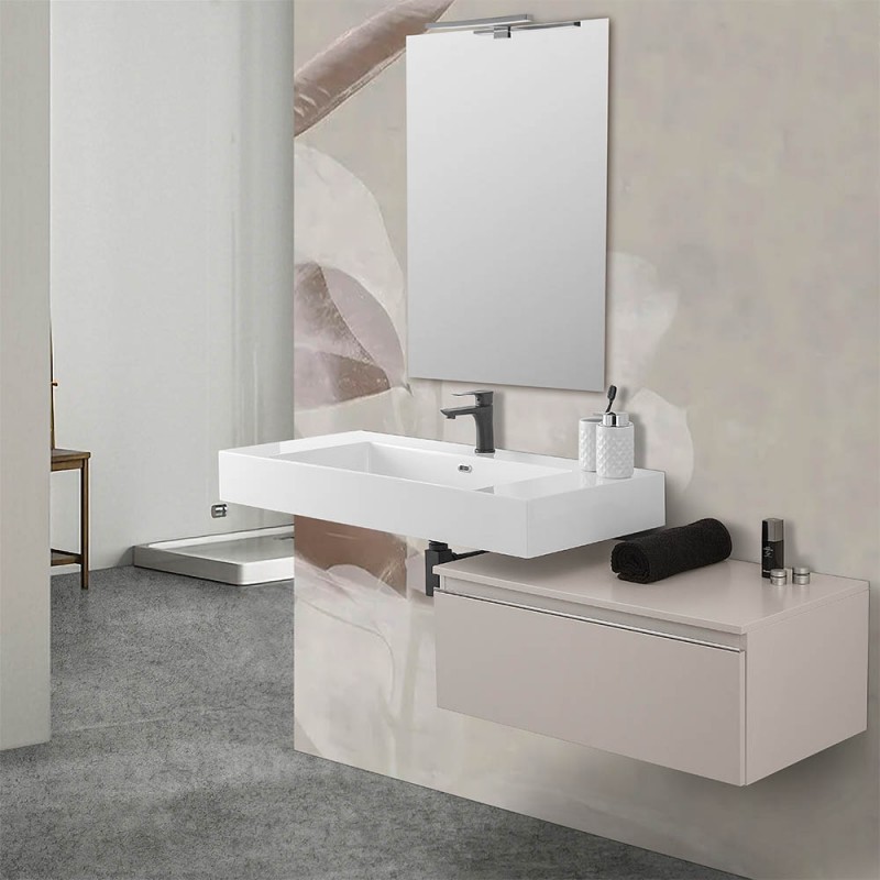 Mobile bagno 80 cm grigio perla lavabo 120 cm Flute e specchio a filo Iside